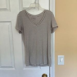 Black and White Striped V Neck Tee